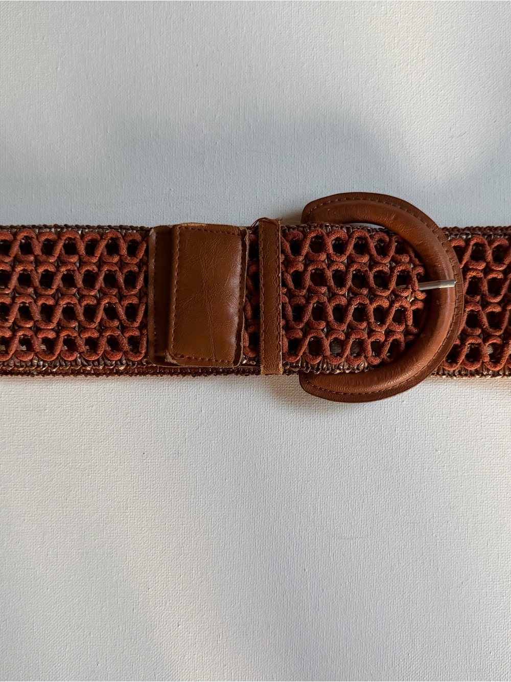Vintage Boho Crochet Stretch Belt Brown Wide Waist Belt M/L